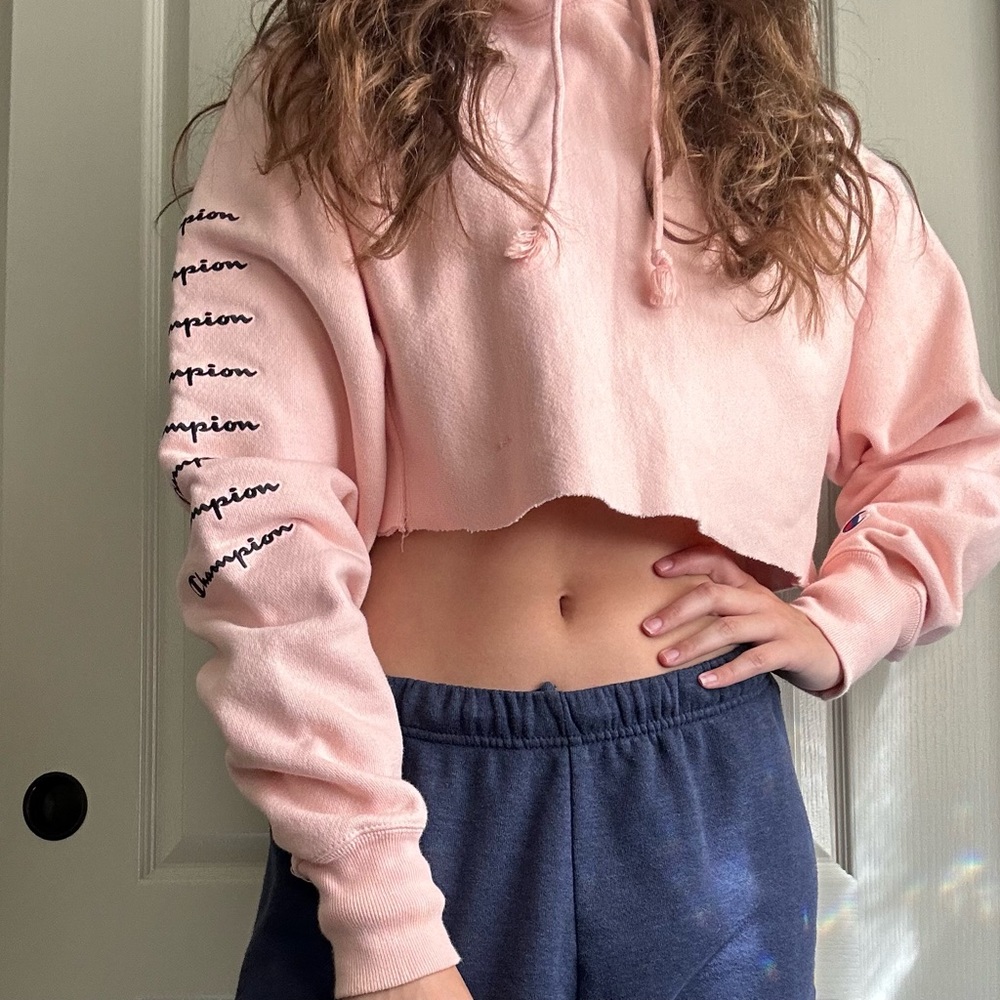 Light pink cropped champion hoodie